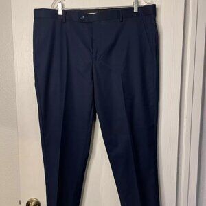 Men's Premium Dress Pants Slacks Flat Front, Dark blue, 40R, Unhemmed